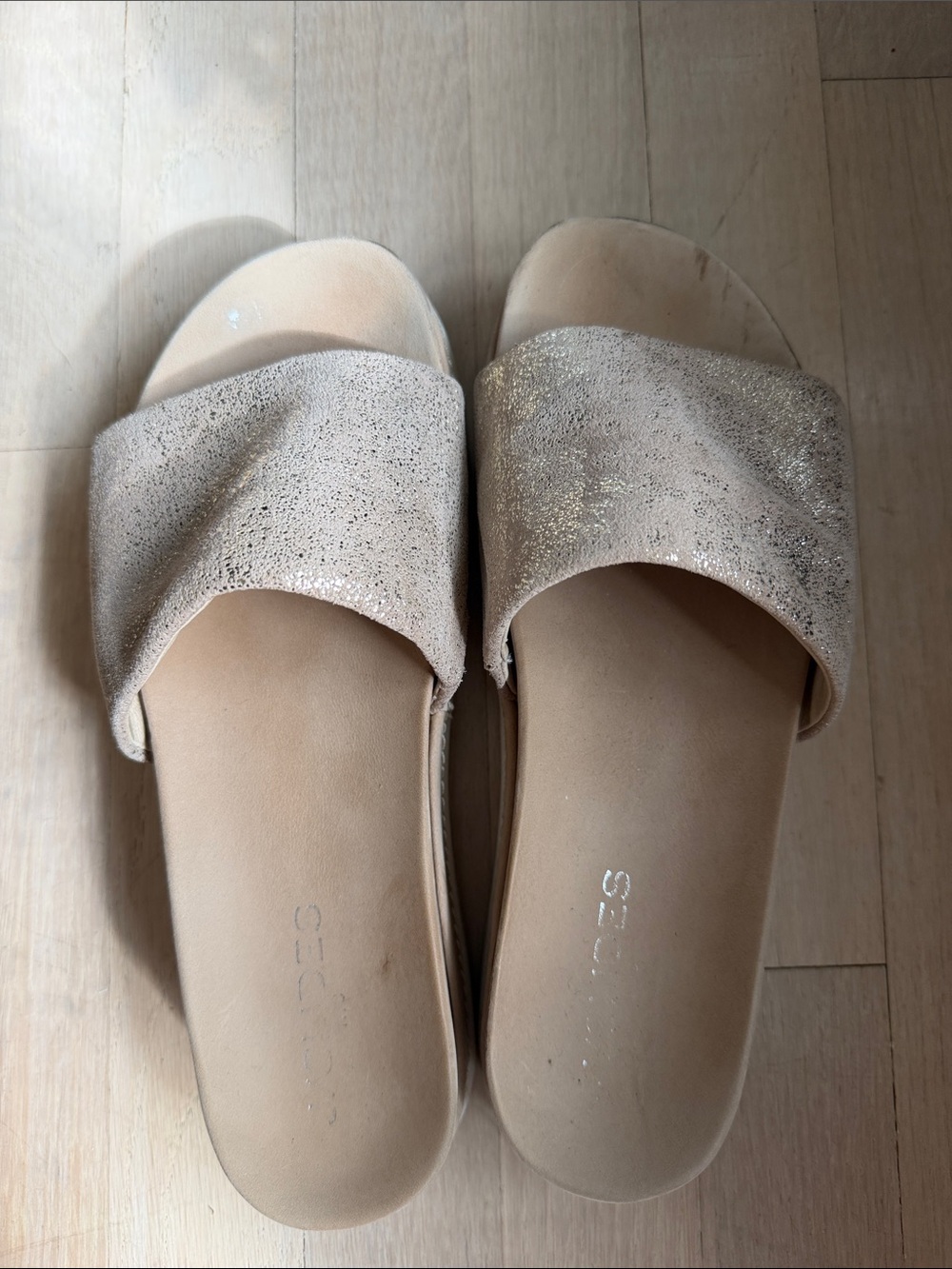 J Slides Metallic Beige Slide Sandals